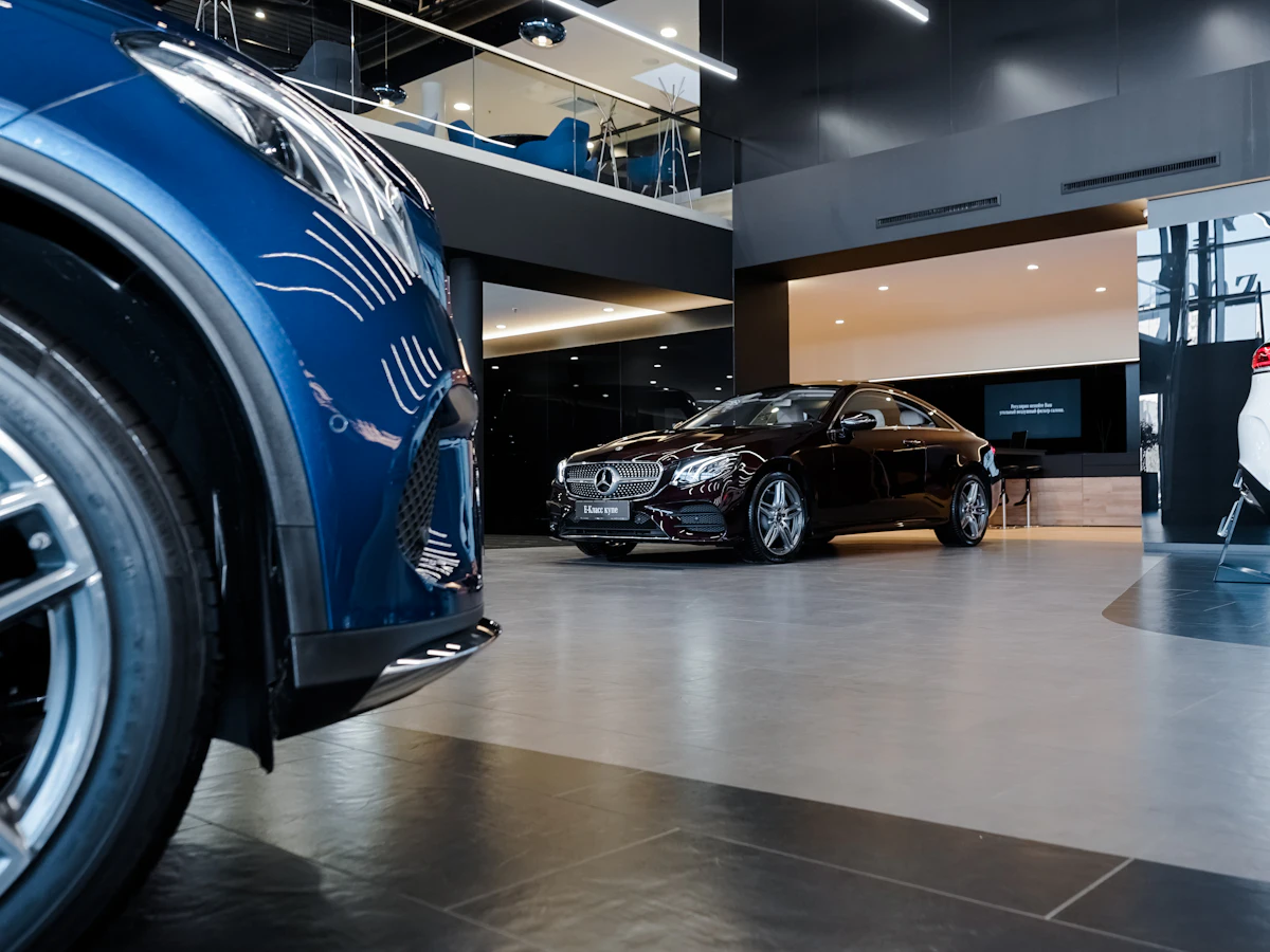 New cars in a dealership showroom